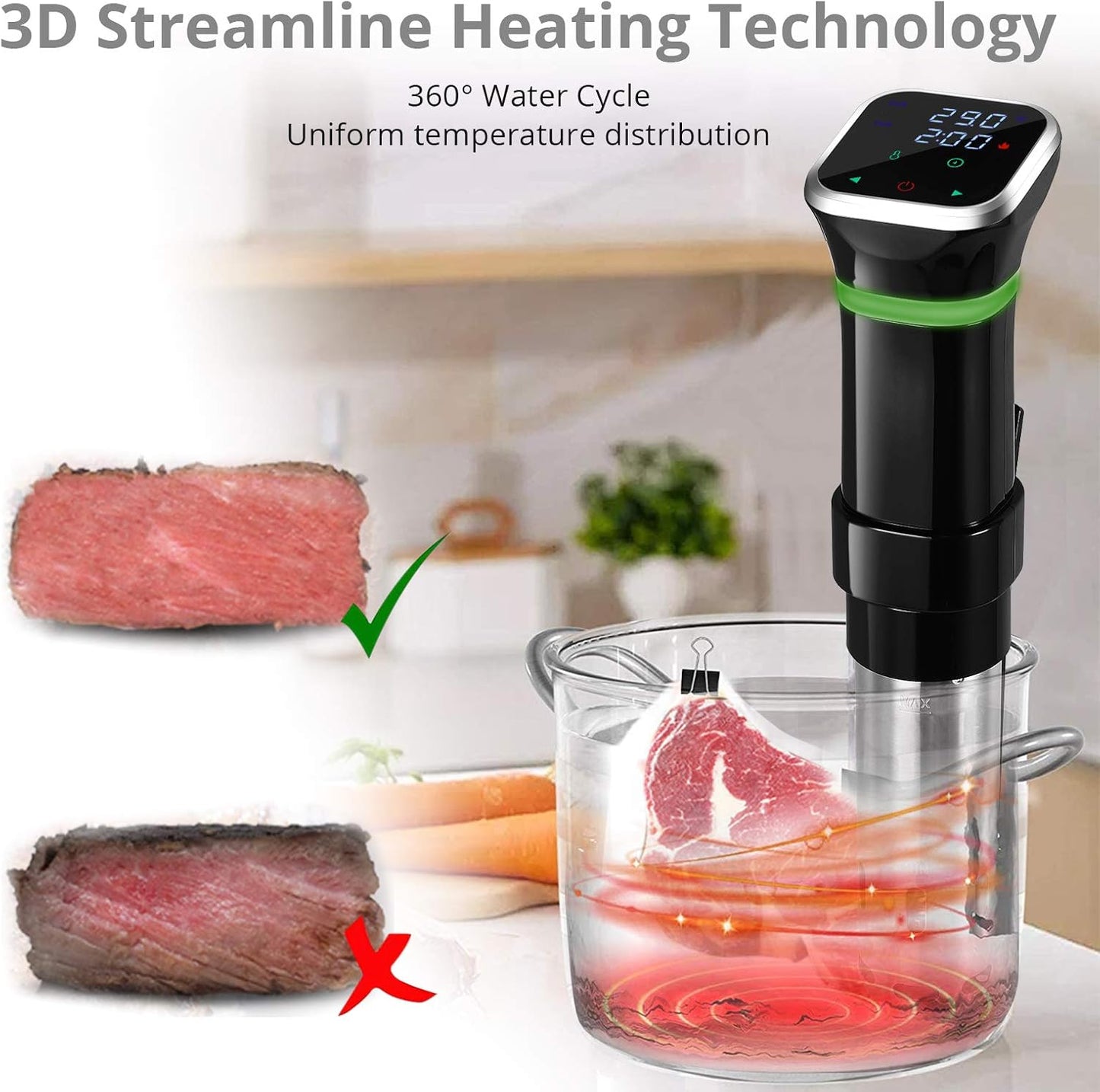 Tanice Sous Vide, Precision Cooker Immersion Circulator 1100W Water Sous Vide Device with Accurate Temperature and Time Control Sous Vide Cookbook Included