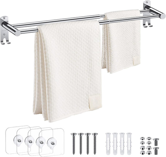 Tanice Double Towel Rail, Stainless Steel Towel Rail Retractable 40-70 cm/15.75-27.56 Inch Towel Rack Wall Mounted with Screws for Bathroom and Kitchen