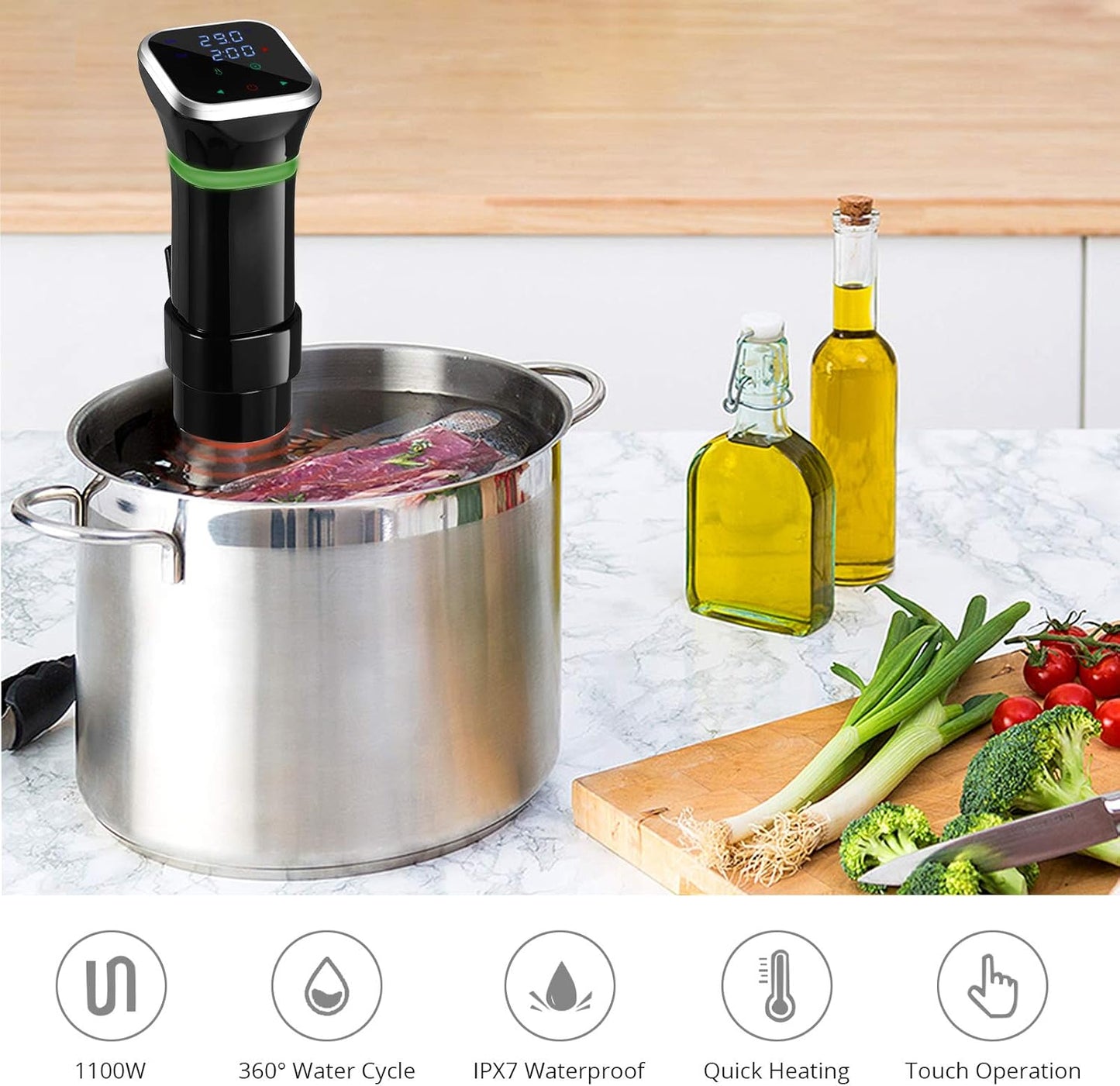 Tanice Sous Vide, Precision Cooker Immersion Circulator 1100W Water Sous Vide Device with Accurate Temperature and Time Control Sous Vide Cookbook Included